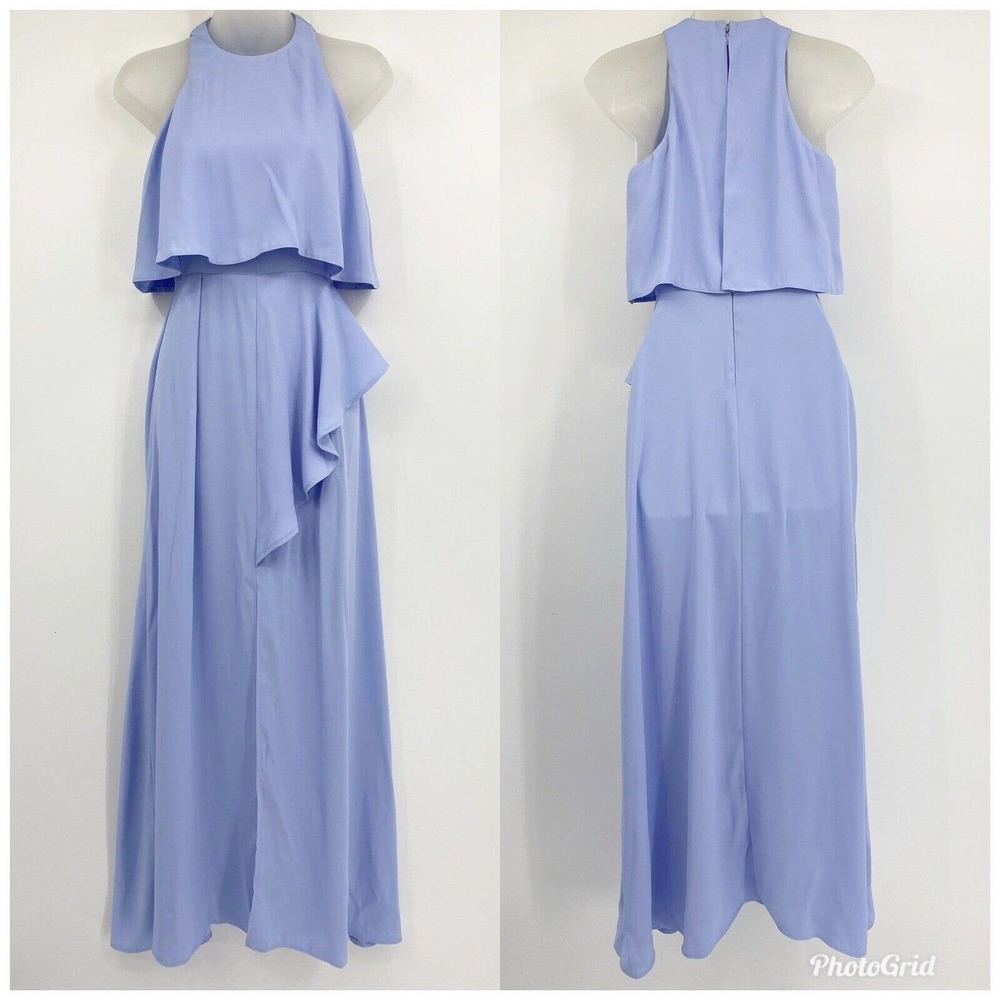 Asos Sleeveless Layered Asymmetrical Ruffle Maxi Dress Blue Sz 00